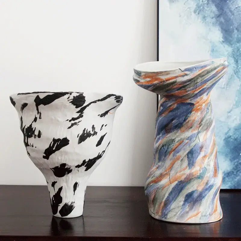 Decorbites abstract clay pot white & black vase living room decor
