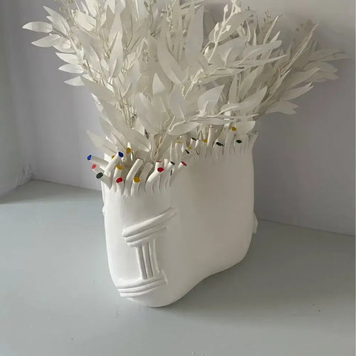 Abstract coral shapes white ceramic head flower pot living room decor