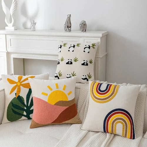 Abstract embroidery soft velvet cushion cover living room pillow