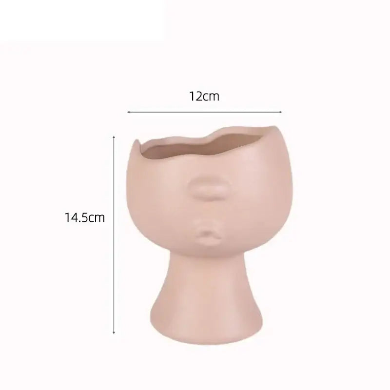 Blush pink abstract face ceramic vase living room decor