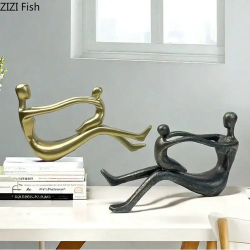 Abstract gold & black family resin sculpture living room decor