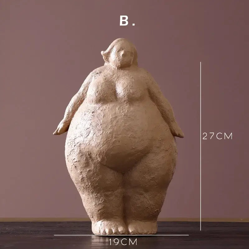 Abstract terracotta & gray fat lady figurines living room decor