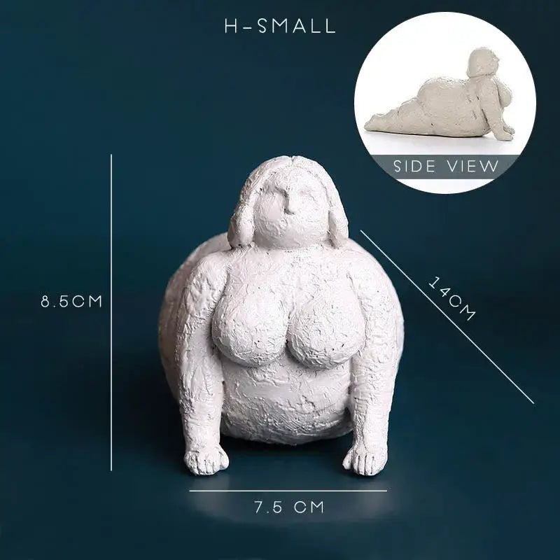 Abstract terracotta & gray fat lady figurines living room decor