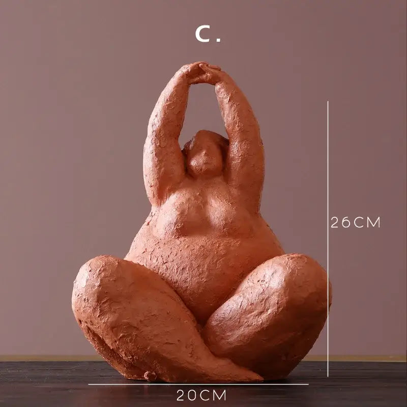 Abstract terracotta & gray fat lady figurines living room decor