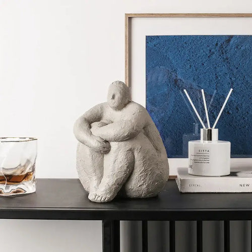 Abstract terracotta & gray fat lady figurines living room decor