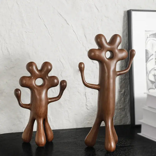 Abstract flower man alien brown wooden figurines living room decor