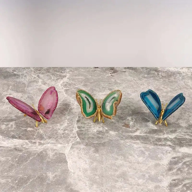 Decorbites agate butterfly ornament set living room brass decor