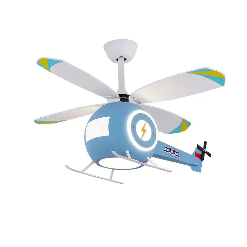 Blue helicopter ceiling fan light – kids bedroom remote chandelier