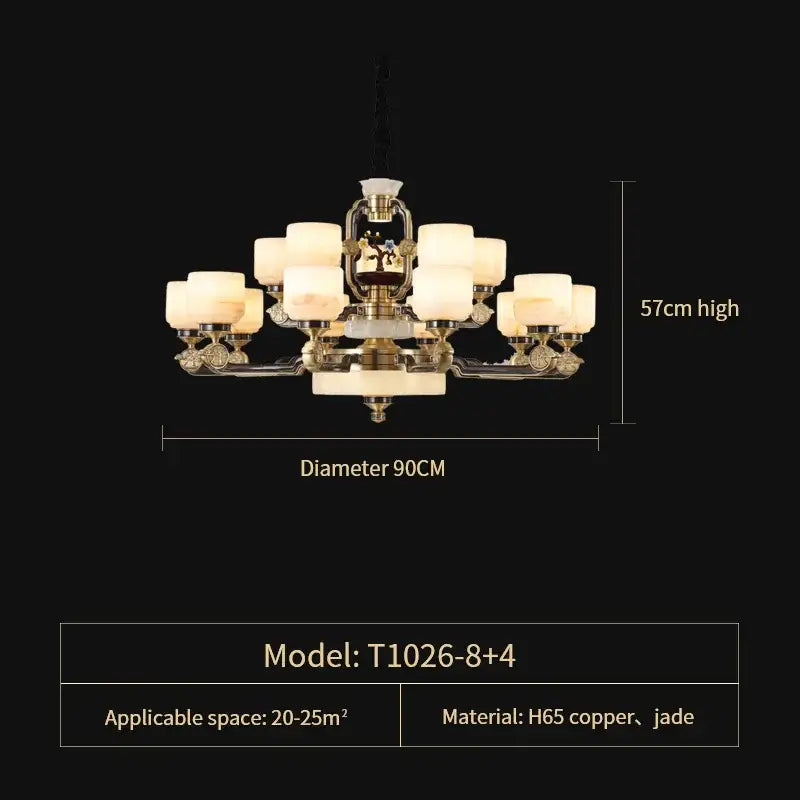 Branch design brass and frosted glass copper jade chandelier living room