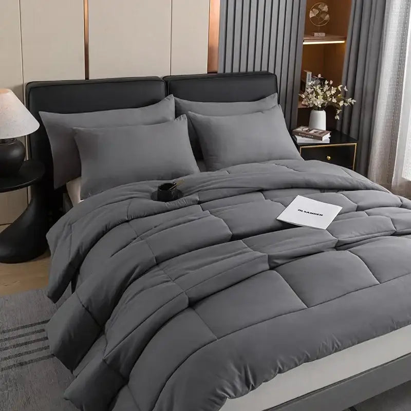 Black quilted comforter set bedroom soft plush blanket