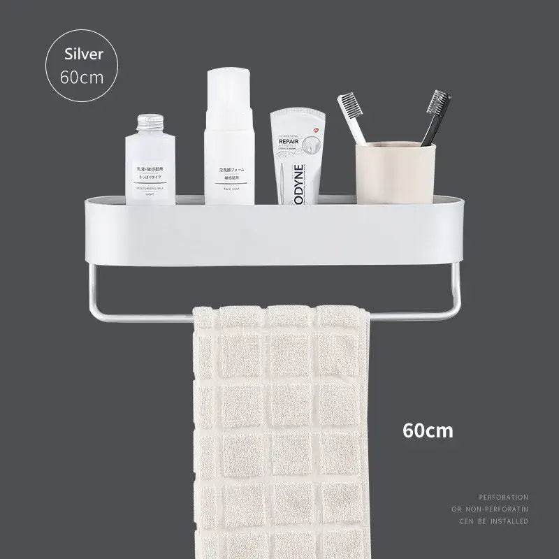 Black aluminum bathroom shelf with towel bar – bathroom organizer