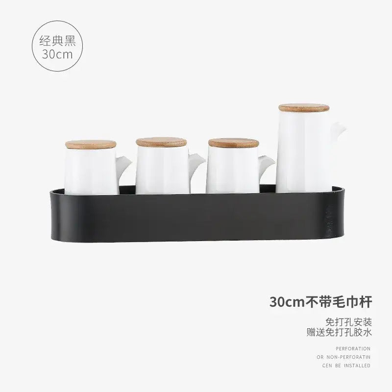 Black aluminum bathroom shelf with towel bar – bathroom organizer