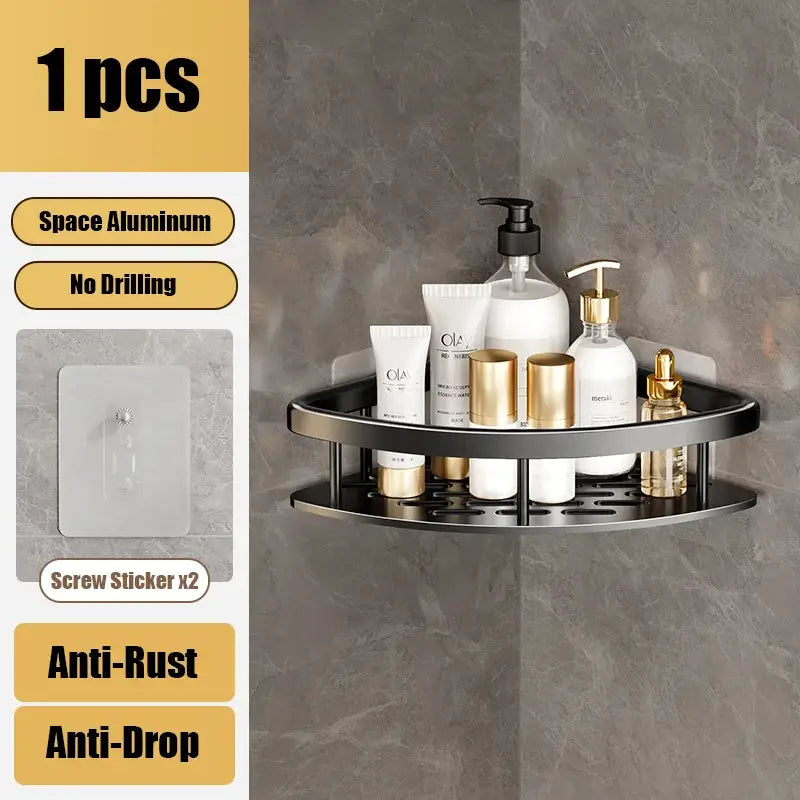 Black metal aluminum corner shelf organizer kitchen storage
