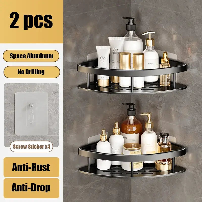 Black metal aluminum corner shelf organizer kitchen storage