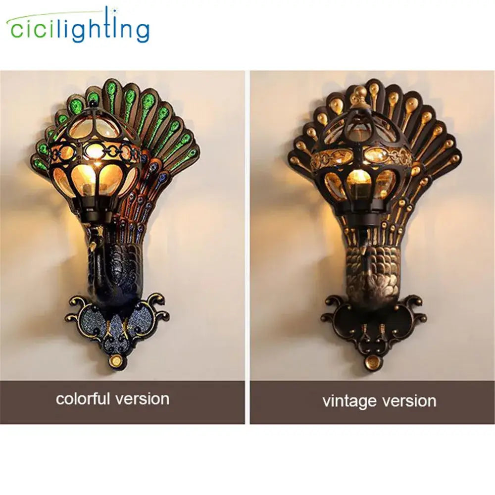 Vintage peacock aluminum globe glass wall lamp for stairway