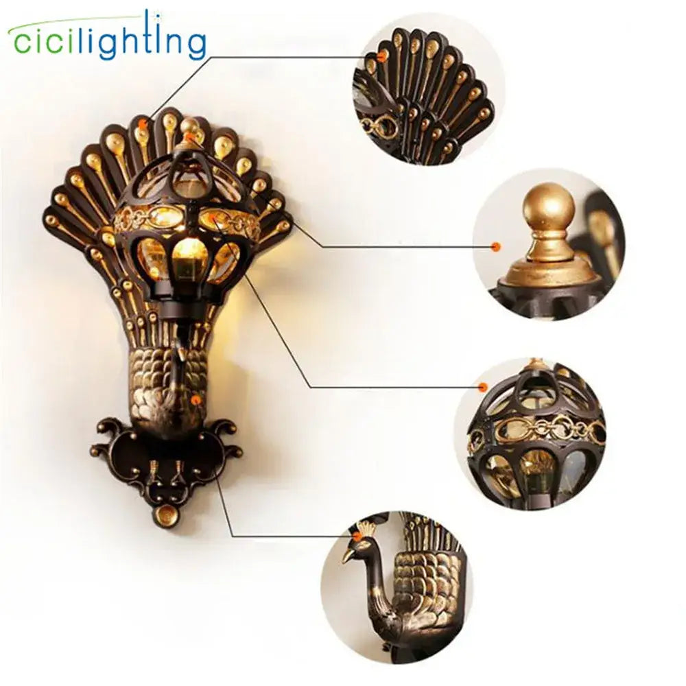 Vintage peacock aluminum globe glass wall lamp for stairway