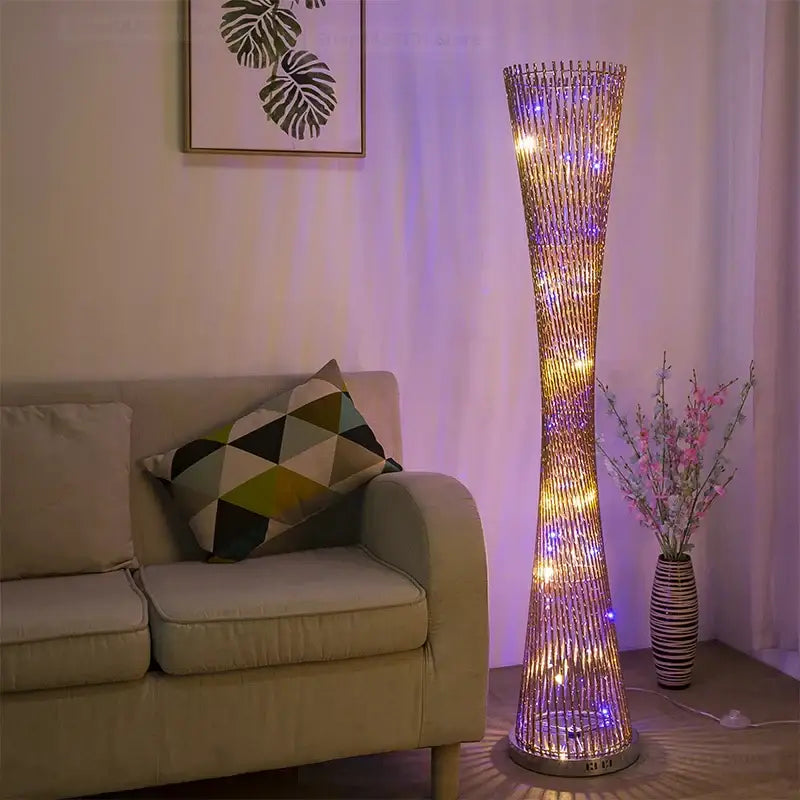 Modern silver twisted tower floor lamp living room led standing light