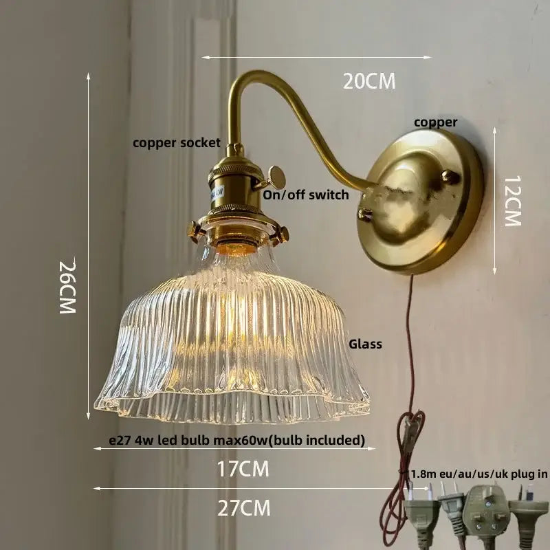 Antique brass amber flower glass wall sconce for living room