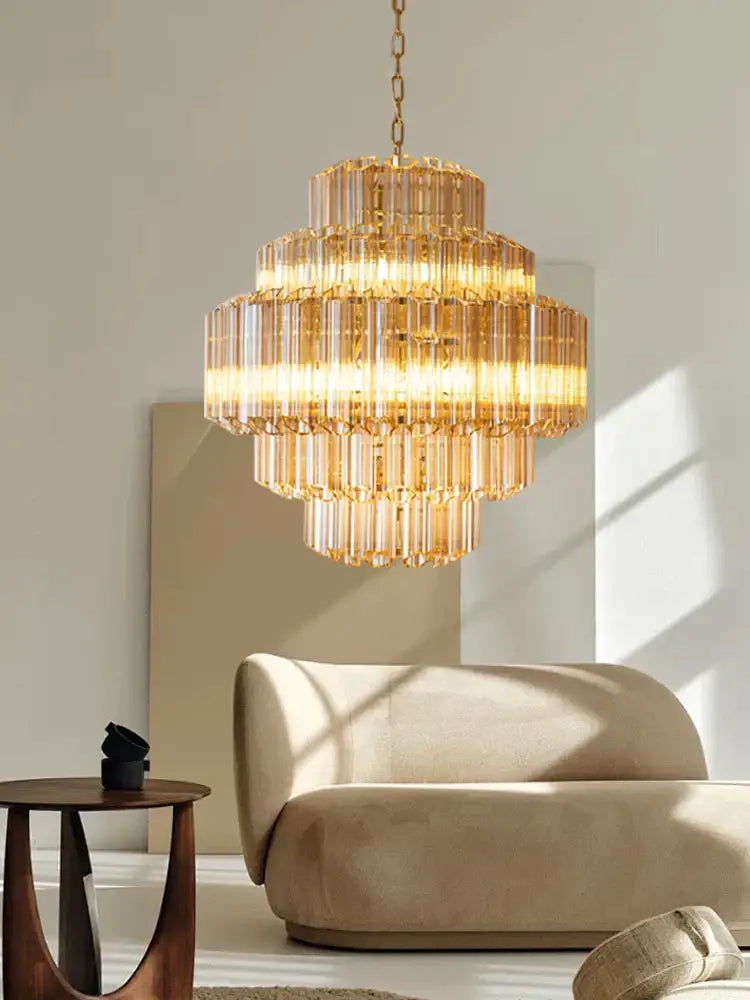 Modern tiered amber glass chandelier for living room dining room