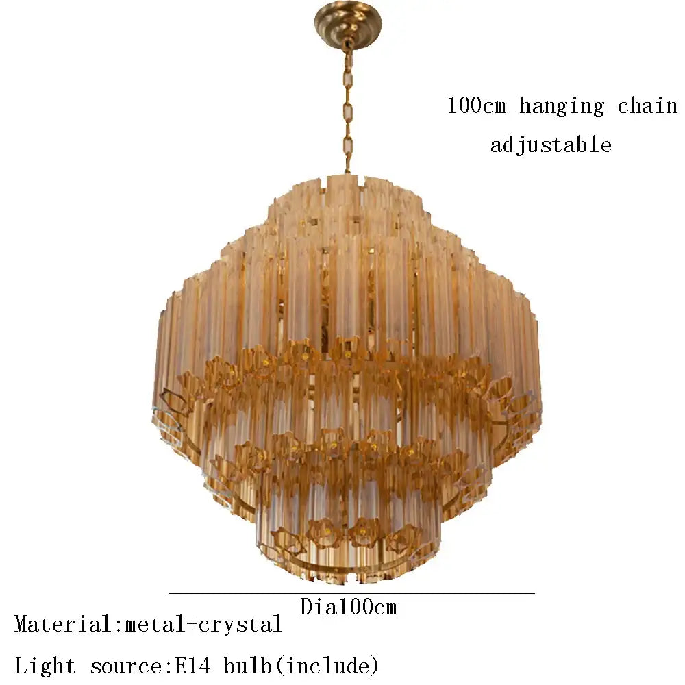 Modern tiered amber glass chandelier for living room dining room