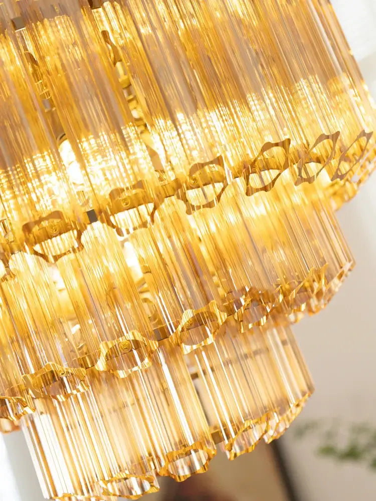 Modern tiered amber glass chandelier for living room dining room