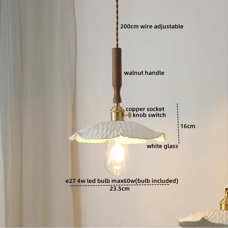 Amber glass led pendant light copper & walnut dining room