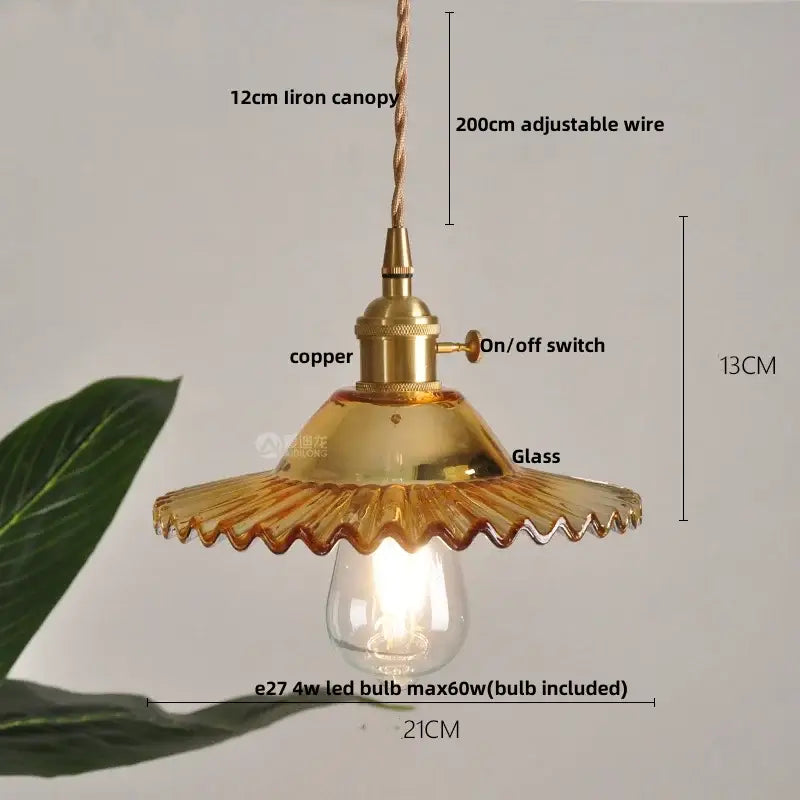 Amber textured glass led pendant lamp for kitchen and dining room