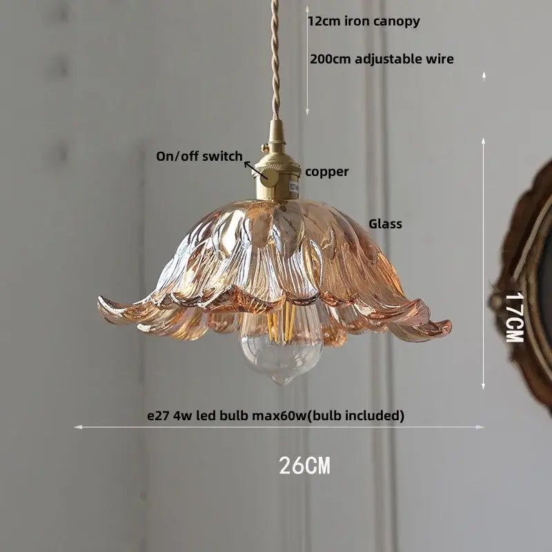 Amber glass led pendant light kitchen embossed diamond pattern