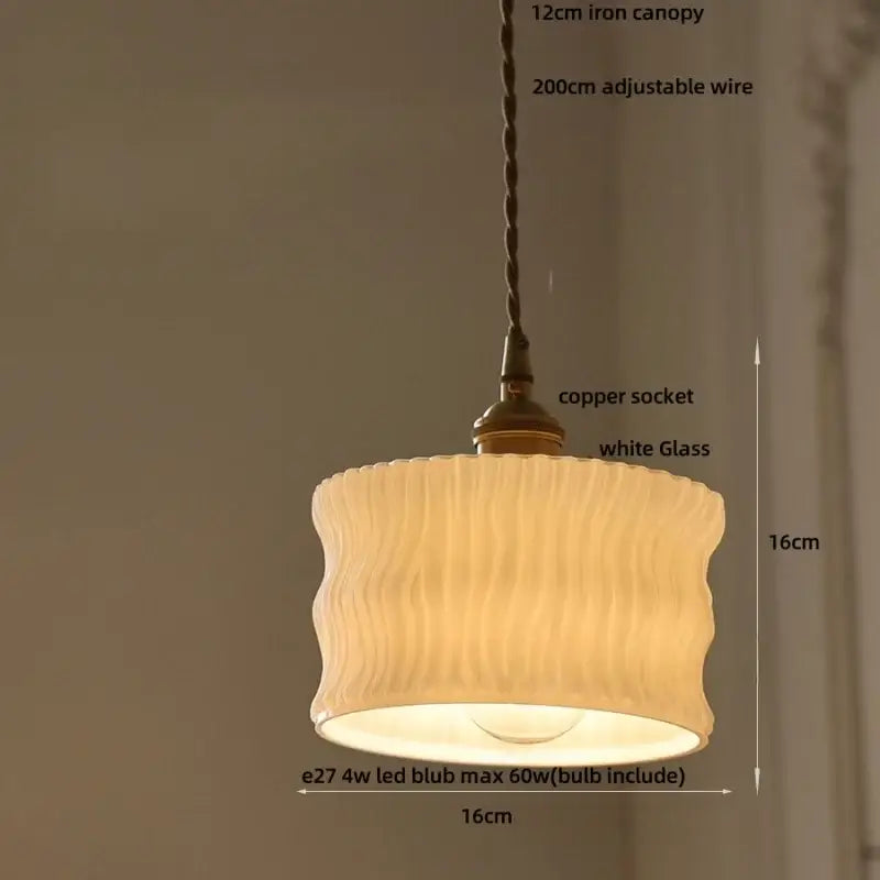 Amber glass led pendant light kitchen embossed diamond pattern