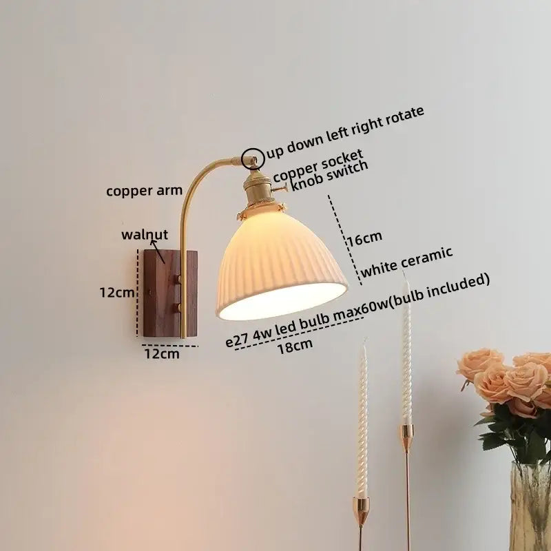 Antique brass and amber glass wall lamp bedroom sconce