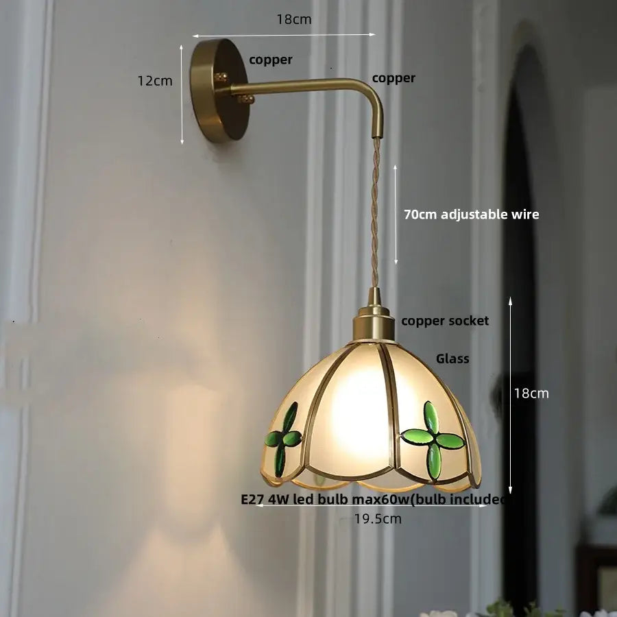 Antique brass amber glass led wall light for bedroom staircase