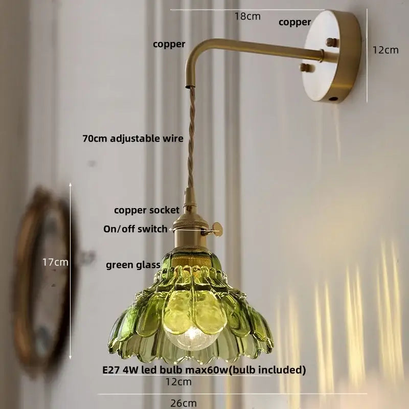 Antique brass flower glass led wall light – bedroom sconce