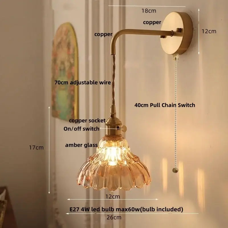 Antique brass flower glass led wall light – bedroom sconce