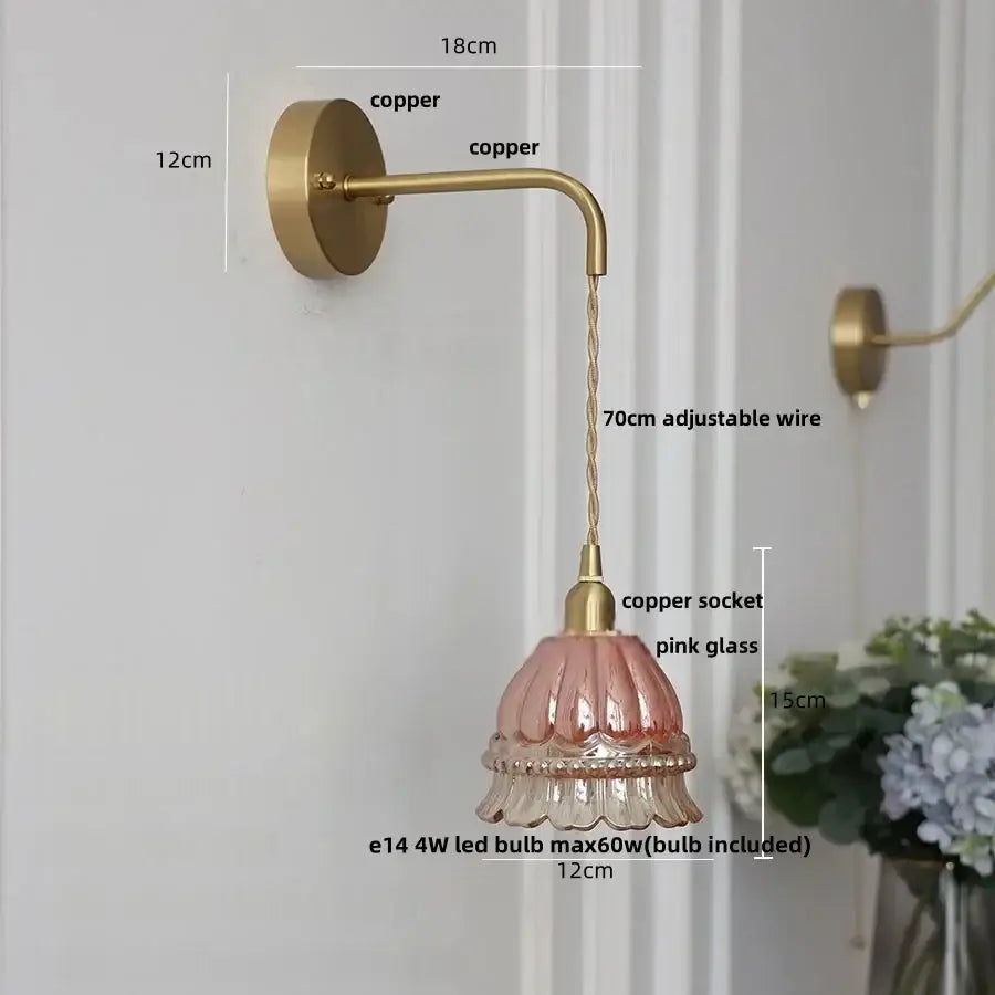 Antique brass flower glass led wall light – bedroom sconce