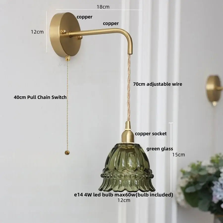 Antique brass flower glass led wall light – bedroom sconce