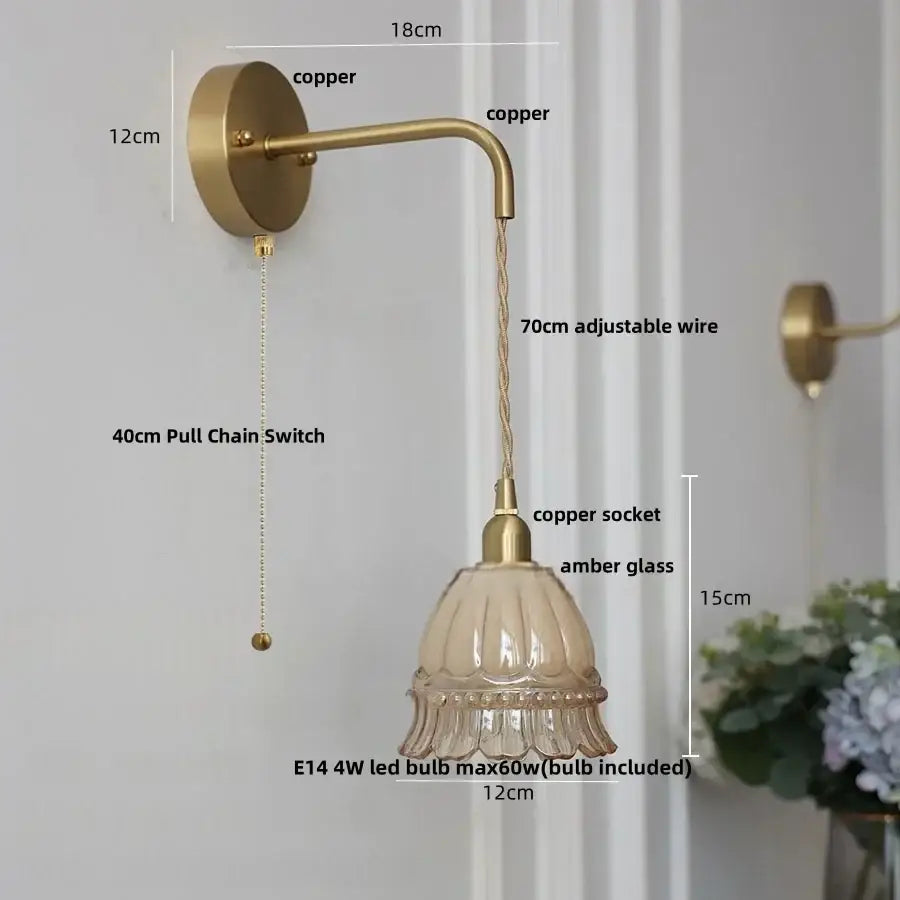 Antique brass flower glass led wall light – bedroom sconce