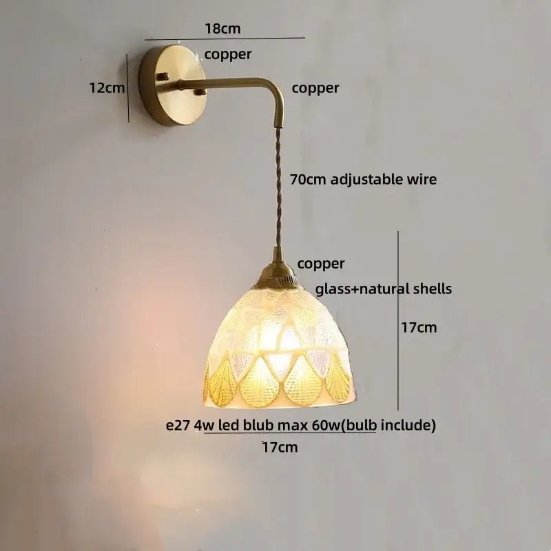 Antique brass and amber glass led wall lights for bedroom decor