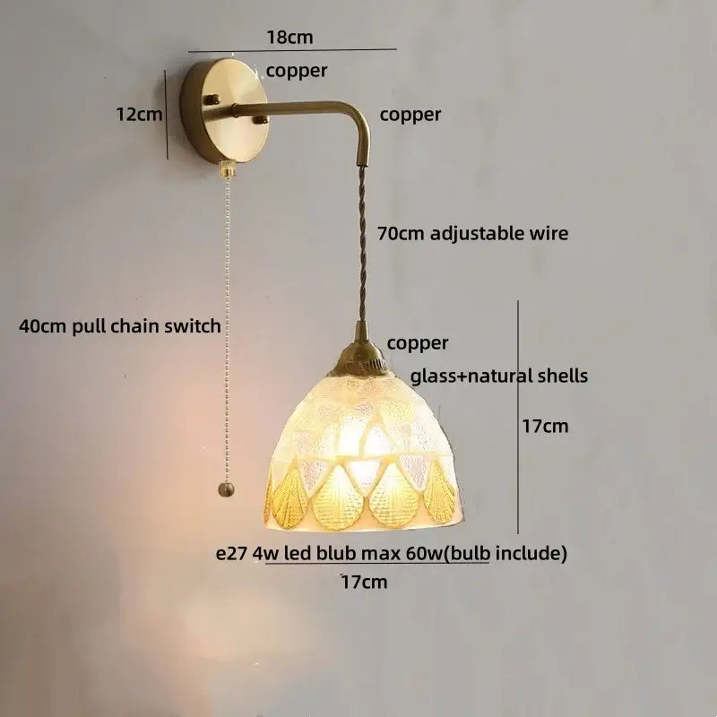 Antique brass and amber glass led wall lights for bedroom decor