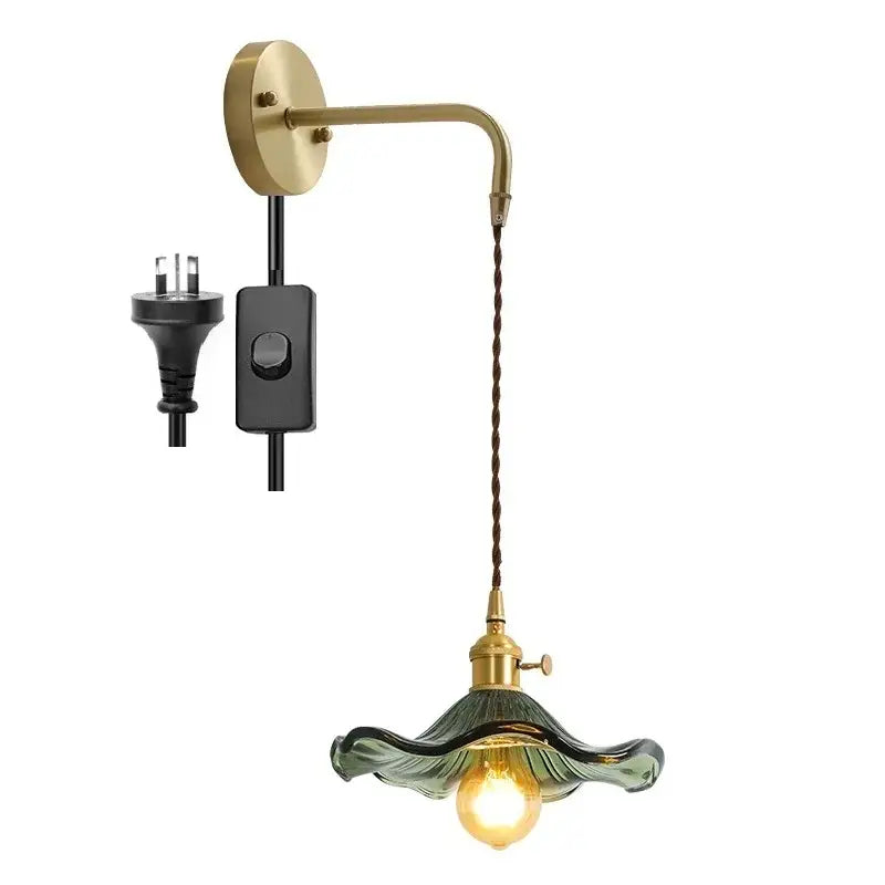 Antique brass amber glass led wall sconce for bedroom lighting