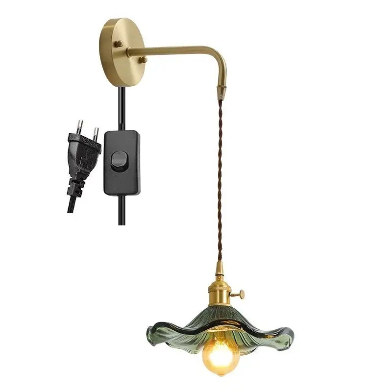 Antique brass amber glass led wall sconce for bedroom lighting