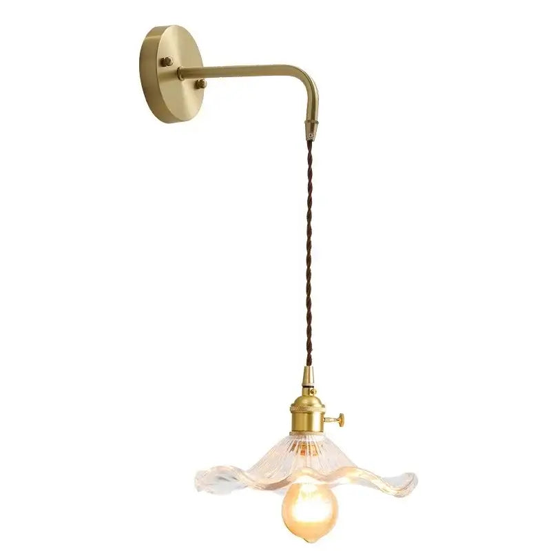 Antique brass amber glass led wall sconce for bedroom lighting