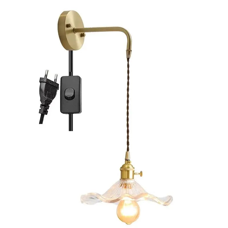Antique brass amber glass led wall sconce for bedroom lighting