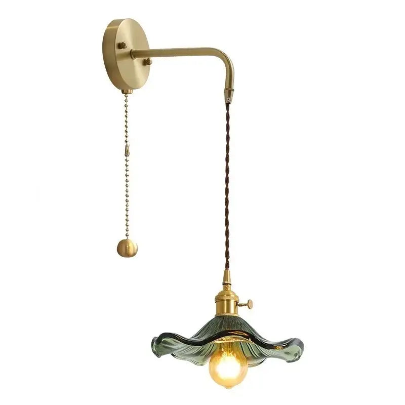 Antique brass amber glass led wall sconce for bedroom lighting