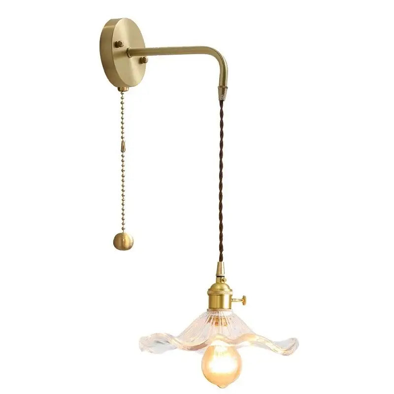 Antique brass amber glass led wall sconce for bedroom lighting