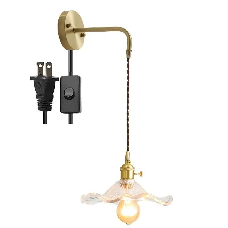 Antique brass amber glass led wall sconce for bedroom lighting