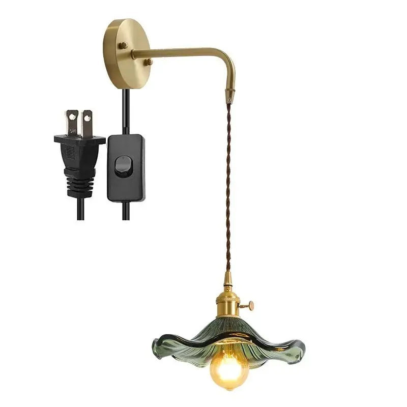 Antique brass amber glass led wall sconce for bedroom lighting