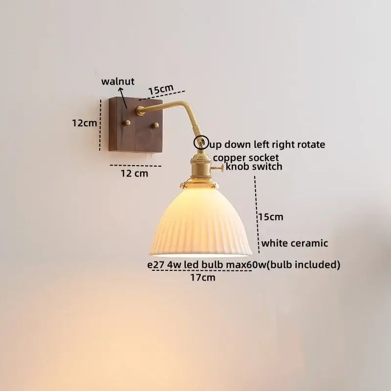 Antique brass amber glass wall sconce adjustable bedroom reading lamp