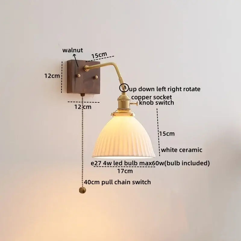 Antique brass amber glass wall sconce adjustable bedroom reading lamp