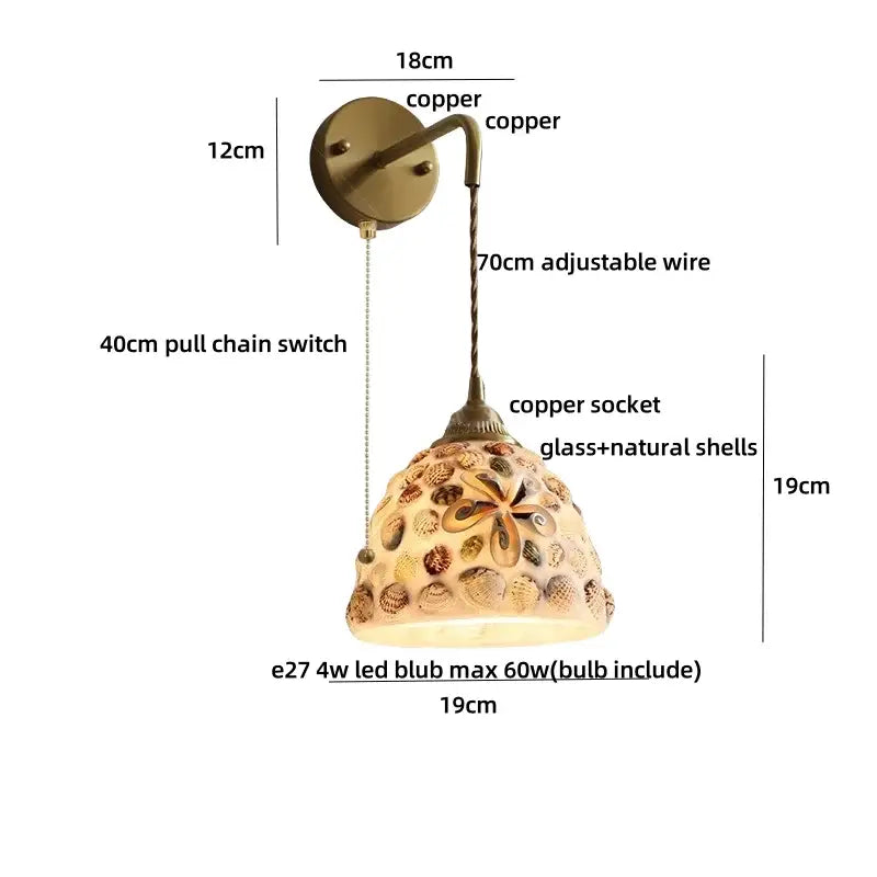 Antique brass and amber glass led wall sconce for bedroom
