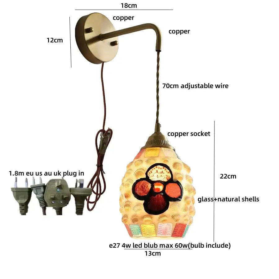 Antique brass and amber glass led wall sconce for bedroom